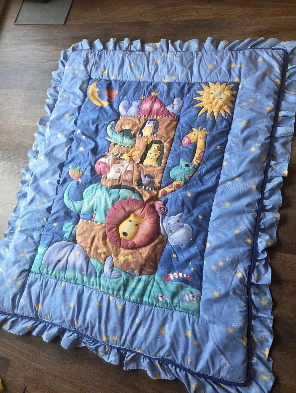 Vintage 90s Viv Eisner Hess Noah’s Ark Celestial Nursery Crib Comforter Blanket